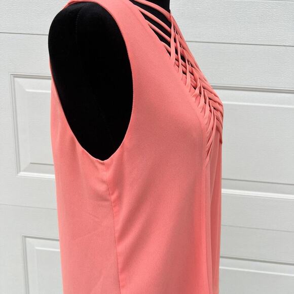 NAKED ZEBRA, criss cross strap tank top, coral sheer with lining. Women's size M - Picture 3 of 9